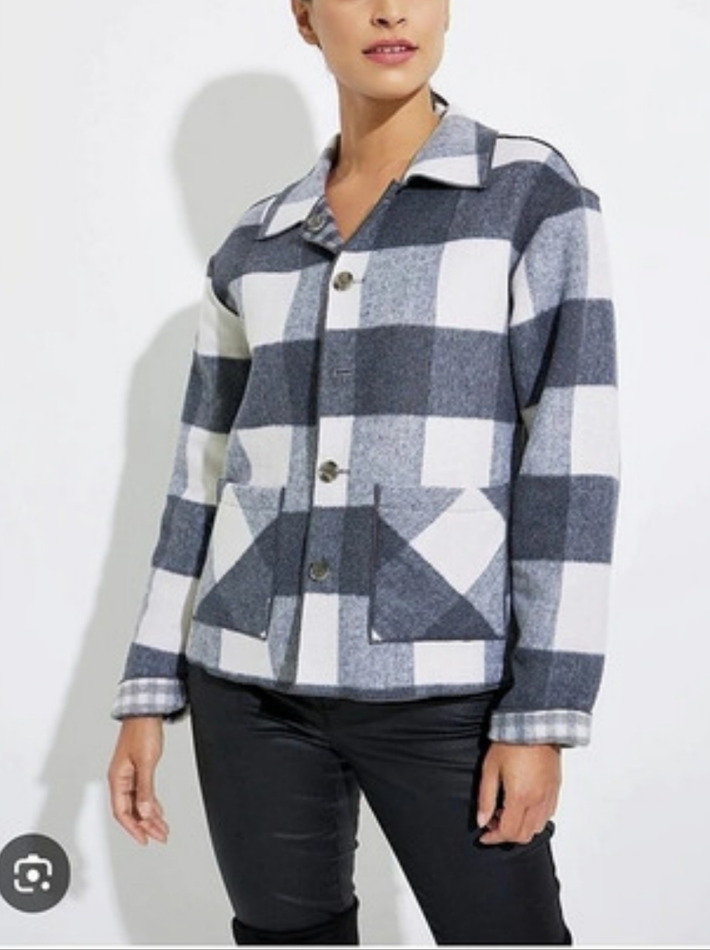 Charlie B Plaid Reversible Jacket Gray & White